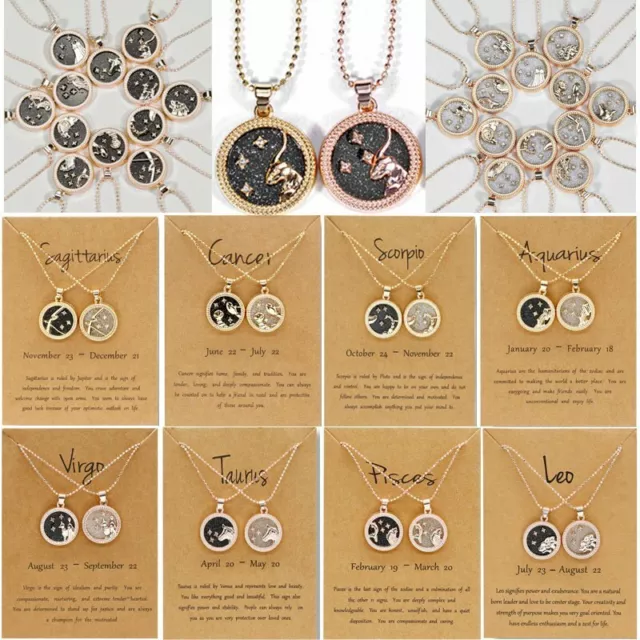 12 Constellation Star Day & Night Zodiac Sign Necklace Pendant Charm Choker 2