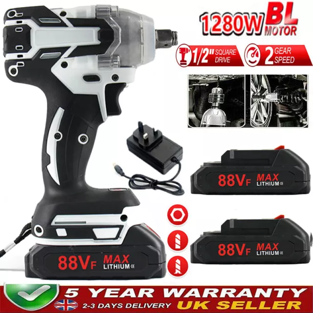 1/2" Cordless Electric Impact Wrench Drill Gun Ratchet Driver w/2 Battery Set UK