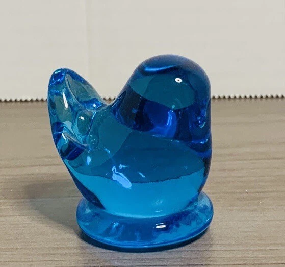 Vintage Blue Bird of Happiness Art Glass Figurine Signed Leo Ward 1989