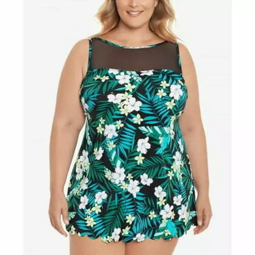 MSRP $119 Swim Solutions Plus Size Tummy Control Swimdress Size 22W