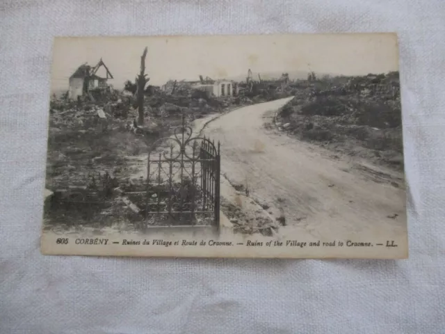 Cpa Dos Vert Ww1 Aisne 02 Corbeny Ruines Du Village Et Route De Craonne