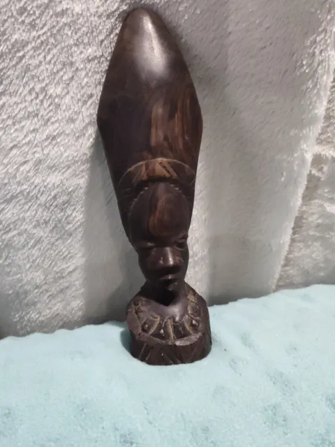 Vintage African Woman Wood Sculpture Bust Head Hand Crafted