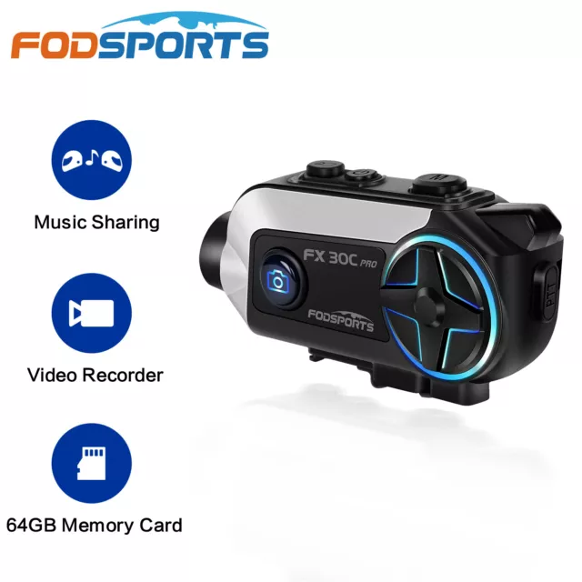 FX30C PRO Motorcycle Helmet Intercom Bluetooth Headset 1080P Camera 64G Card FM