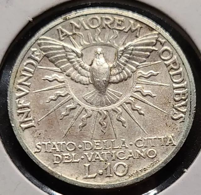 1939 Vatican City 10 LIRE Silver Coin Sede Vacante Gem BU UNC 30k mintage Rome