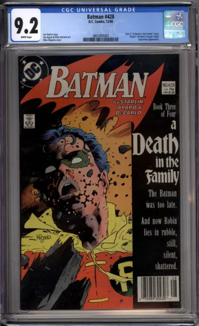 Batman 428 CGC Graded 9.2 NM- Newsstand Death of Jason Todd/Robin DC Comics 1988