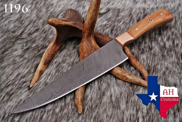 Hand Forged Damascus Steel Chef Knife &Copper Guard W/Olive Wood Handle Ah-.1196