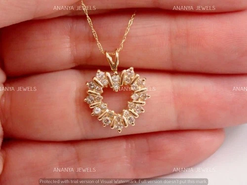 Women's Love Heart Pendant Chain 2Ct Round Cut Moissanite 14k Yellow Gold Plated