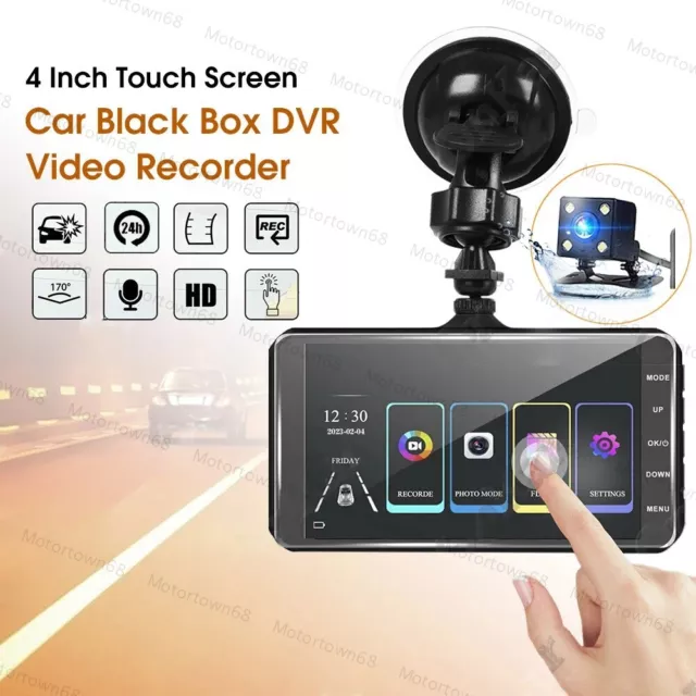 4" Touch Screen Dash Cam 1080P Dual Lens Car DVR Recorder Front and Rear Camera