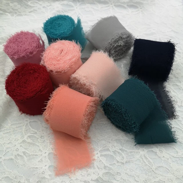 Bouquet fiori matrimonio chiffon sfilacciato bordato rughe sfilacciato nastro di seta avvolgente DAGH7