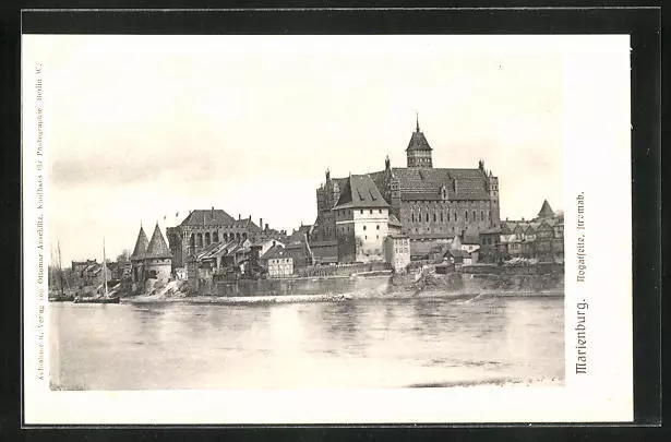 Marienburg / Malbork, Schloss, Nogatseite stromabwärts, Ansichtskarte