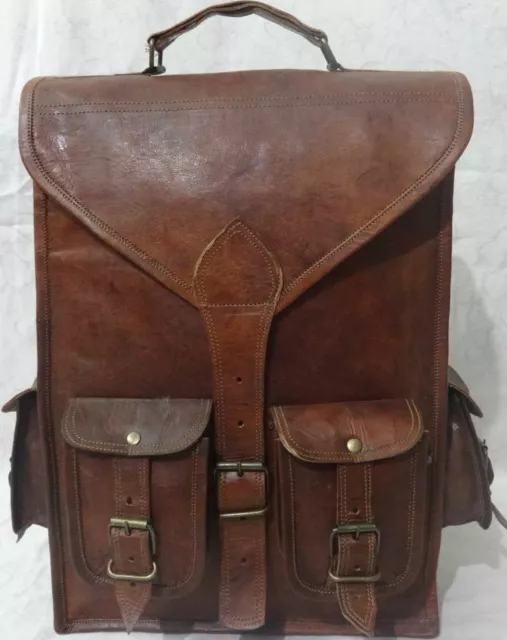 Vintage Leather Laptop Backpack 15 Inch MacBook Shoulder Bag Rucksack Book Bag