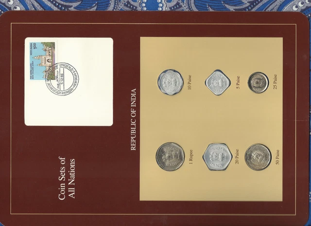 Coin Sets of All Nations India w/card UNC 1985-1988 Rupee 1986 50,10 paise 1988