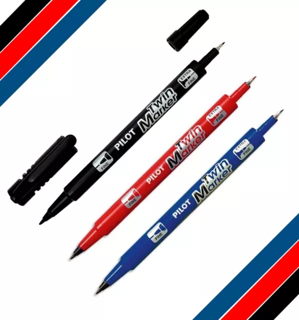 Lot 3 feutres marqueur PILOT Twin Pointe Fine/Extra Fine encre NOIRE ROUGE BLEU