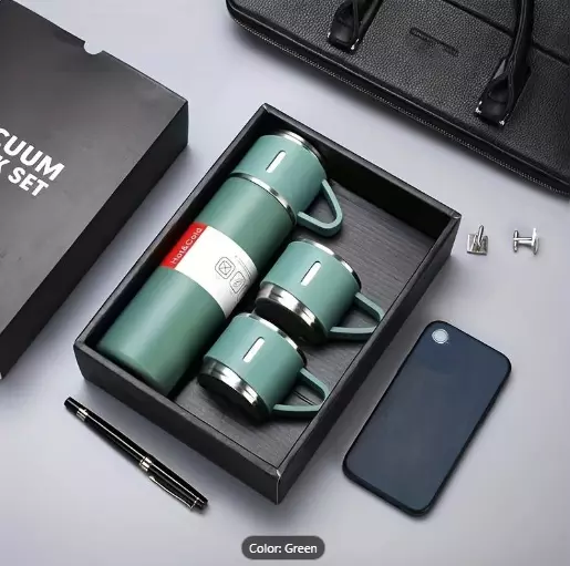 500ml Flask Gift Set Stainless Steel Travel Mug Set Vaccum Flask Gift Box 3 Cups