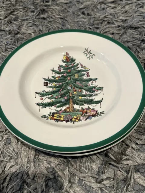 3 Spode Christmas Tree 10 .5" Dinner Plates S3324 Made in England