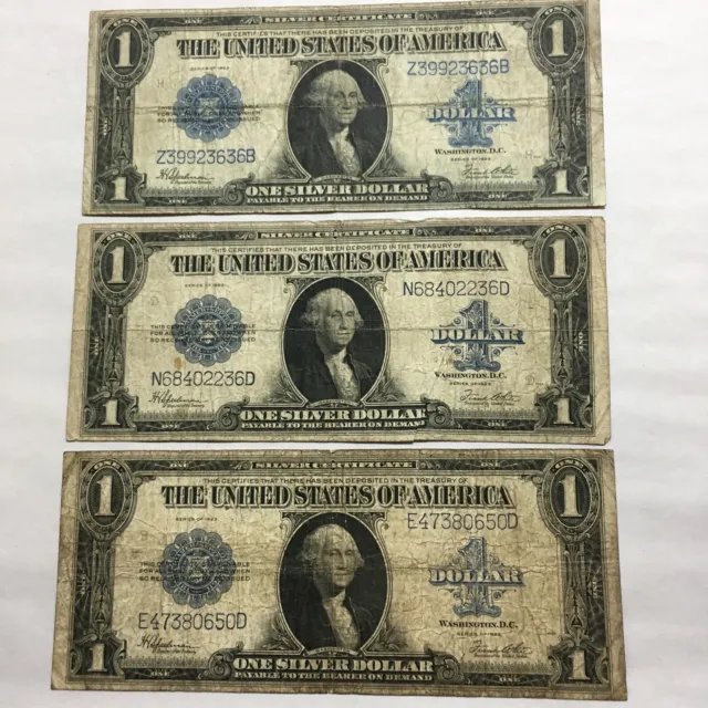 3 1923 1 Dollar Large Silver Certificate Notes