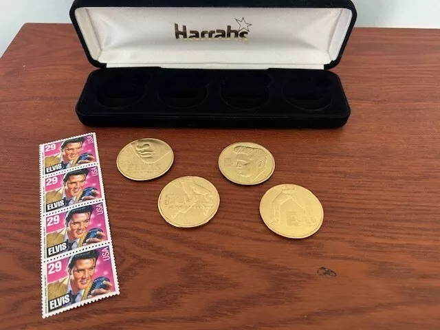 Harrah's Elvis Presley Commemorative Coin Set with 4 Elvis Postage Stamps