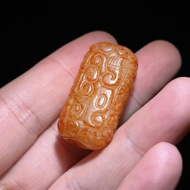 Chinese Antique Han Dynasty Hetian Ancient Jade Carved KuiLong Designs Pendants 3