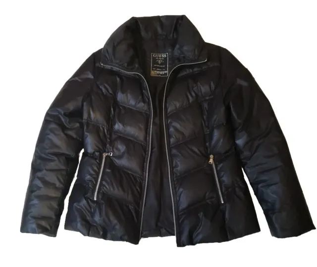 Guess Down Jacket Womens Large Black Insulated Puffer Coat Lined Zip Quilted L