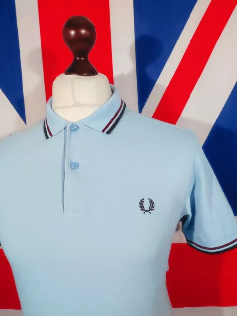 Fred Perry Twin Tipped Polo - M - Sky Blue - Mod Casuals 60's