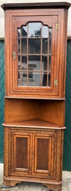 Vitrine, Eckschrank, Eckvitrine, antik, 19. Jhd., mit Intarsie