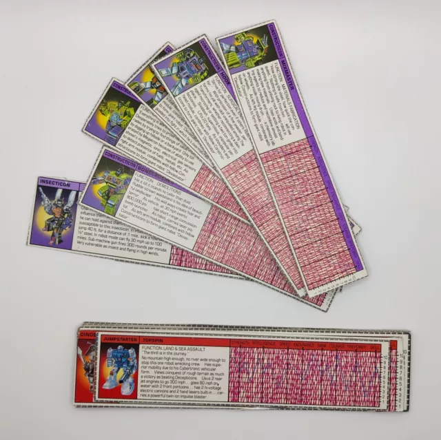 12 Vintage 1980's Transformer Tech Spec FIle Cards