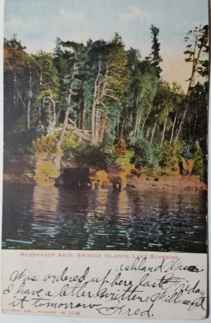 1906 Rembrandt Arch, Apostle Islands, Lake Superior Vintage PC Ashland WI