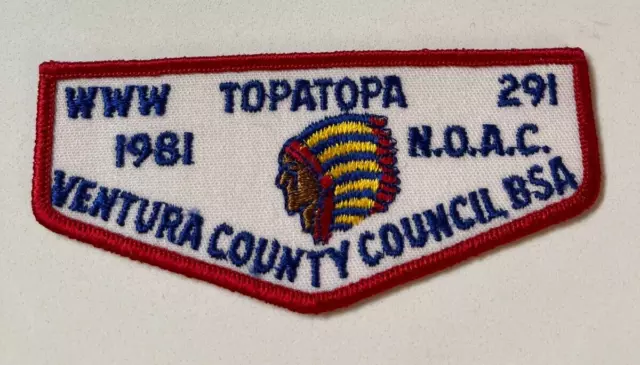 Boy Scout OA 291 Topa Topa Lodge Flap F-4 1981 NOAC