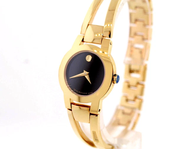 Donna Movado 0604758 Amorosa Color Oro Acciaio Inox Quadrante Nero Orologio