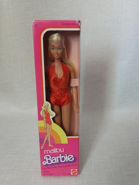 1975 Malibu Barbie Doll Mattel #1067  Neon Red Swimsuit NIB NEW HTF RARE VTG