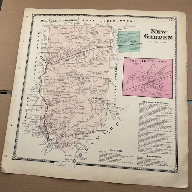 ORIGINAL 1873 ATLAS Map New Garden Toughkenamon PA Chester County A R
