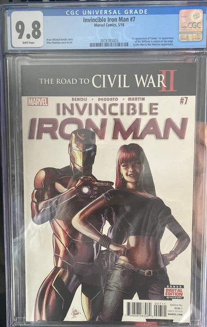 Invincible Iron Man 7 CGC 9.8  First Printing - 1st cameo Riri Williams