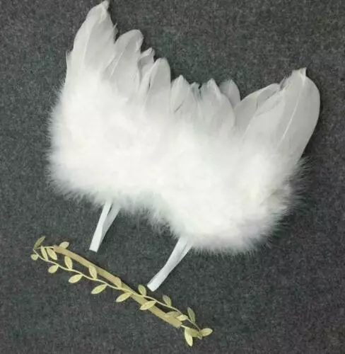 Newborn Baby Infant Feather Angel Wings+ Leaf Headband Photo Photography Prop 2