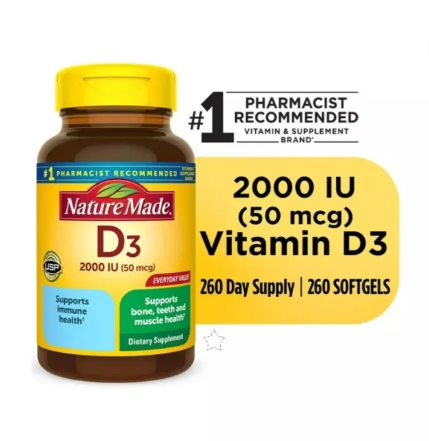 NATURE MADE VITAMIN D3 2000 IU (50 mcg) Softgels, Dietary Supplement ...