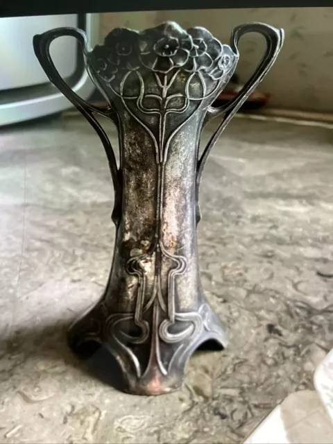Art-Nouveau “WMF” Pewter Silvered Vase, German, Circa 1900