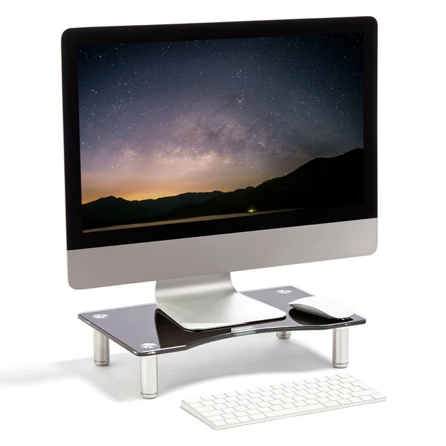 VONHAUS BLACK CURVED Glass Monitor Mount Riser Computer Screen Small TV