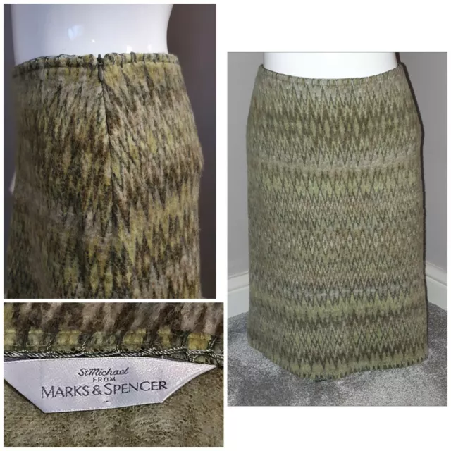 St Michael M&S laine mohair vert abstrait zig zag taille 14