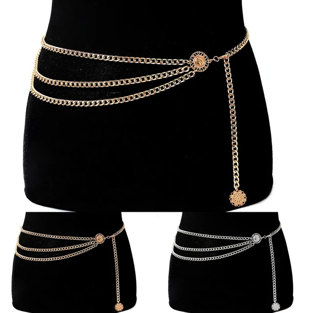 Cintura Corpo Catena Retro Metallo con Dettaglio Moneta Oro Elegante Accessorio Moda