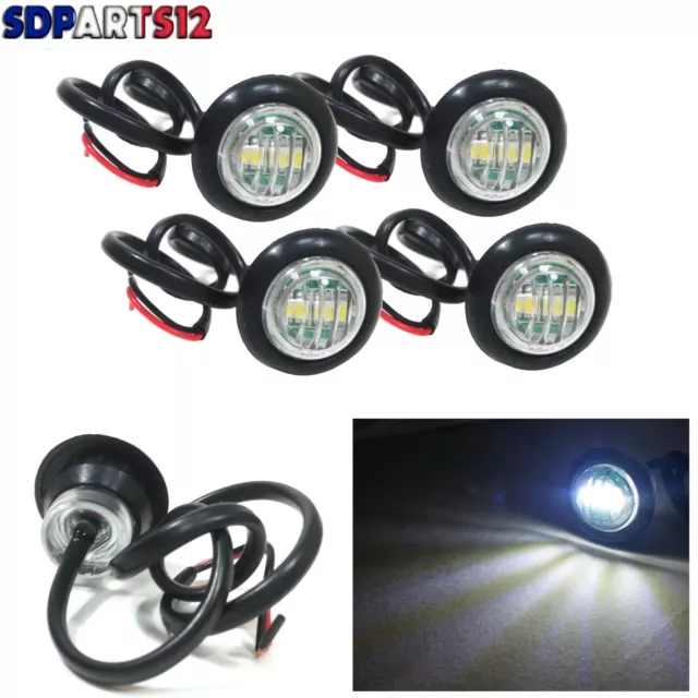 4x 12V LED Blanc Feux De Gabarit Position Avant Rond 3/4" 26mm Encastré Camion