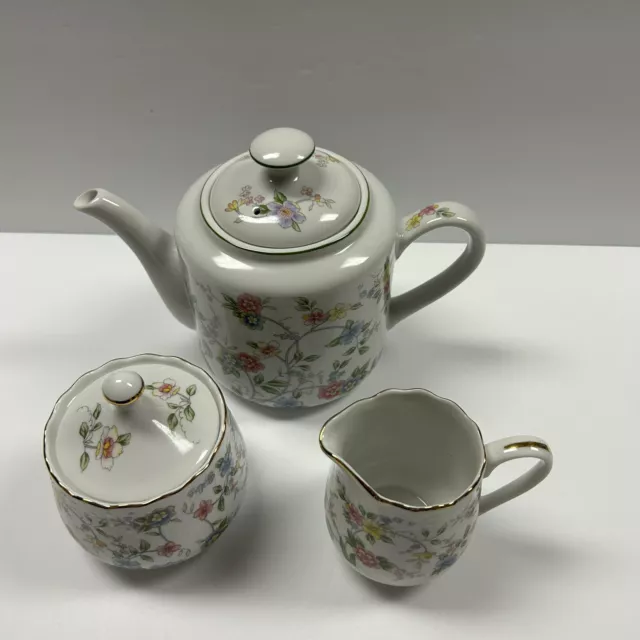 Andrea by Sadek CORONA 8531 Teapot with Creamer and Sugar Bowl Excellent Vintage 3