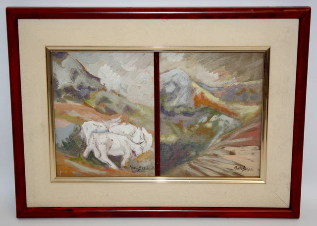 Mario Bedini (1936 - 2011) Pareja De Oleos Sobre Tabla De  1977 Vall De Boí