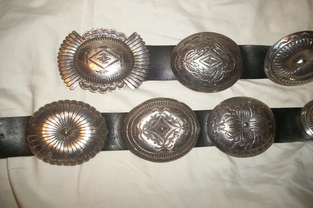 Native American Signed Vjp Vincent Platero Navajo Sterling Concho Belt Buckle