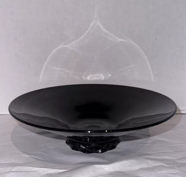 Vtg Fostoria Black Amethyst Glass Salad Fruit Serving Bowl Compote Centerpiece