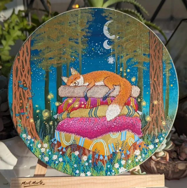Original Fox Painting, Fairytale Art, Princess & The Pea, Animal Wildlife Decor