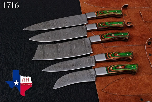 5 Hand Forged Damascus Steel Chef Kitchen Knife Set W/Wood Handle Ah 1716
