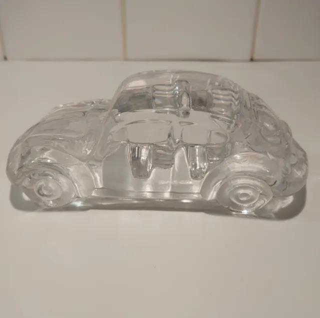 Vintage Germany 1990's Glass Volkswagen Beetle Bug Paperweight 6"L x 2.5"W x 2"T