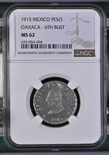 1915 Mexico Peso Oaxaca 6th Bust NGC MS62