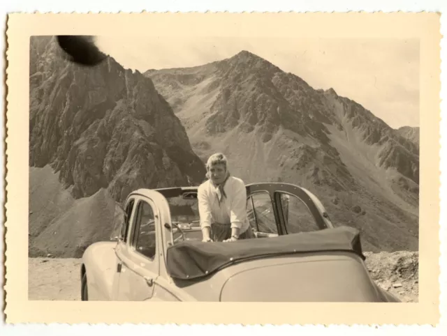 Women's Mountain Landscape Car - Old Year Photo. 1950