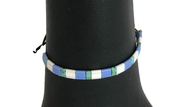 Bracelet Ajustable En Perles Miyuki Tila - Blanc, Doré Et Turquoise - Fait Main - Neuf