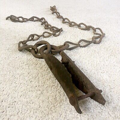 Antique Early 1900s Forged Iron Farm Item w/ Chains - Rustic Primitive - RARE!!